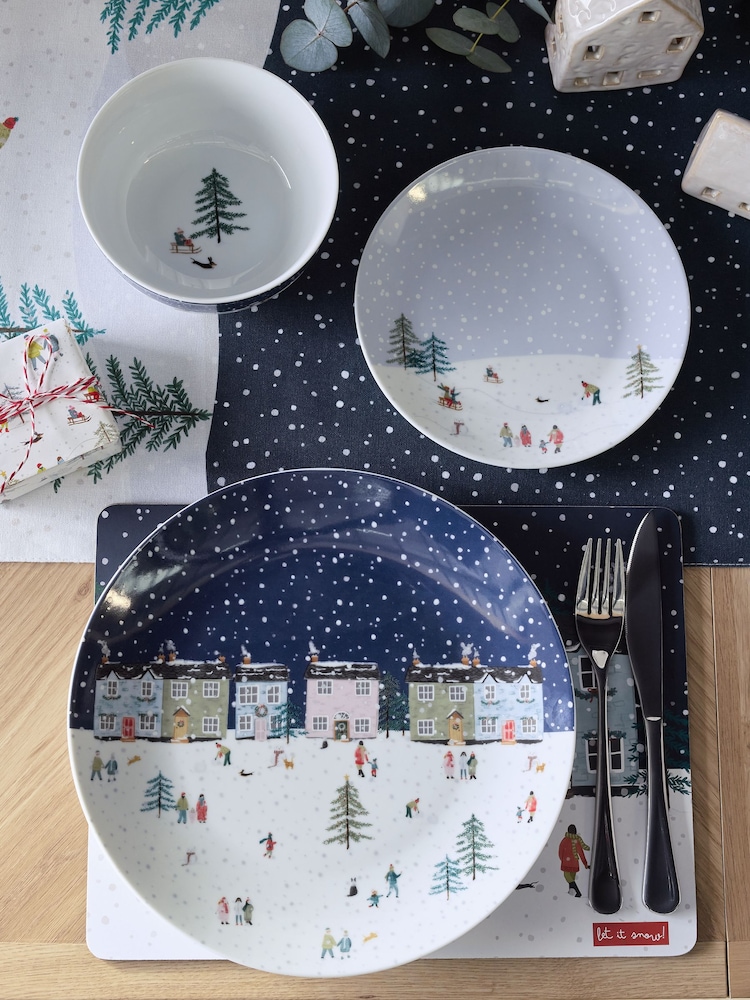 12 Piece Navy Christmas Winter Scene Dinner Set - Image 1 of 4 12 Piece Navy Christmas Winter Scene Dinner Set - Image 1 of 4