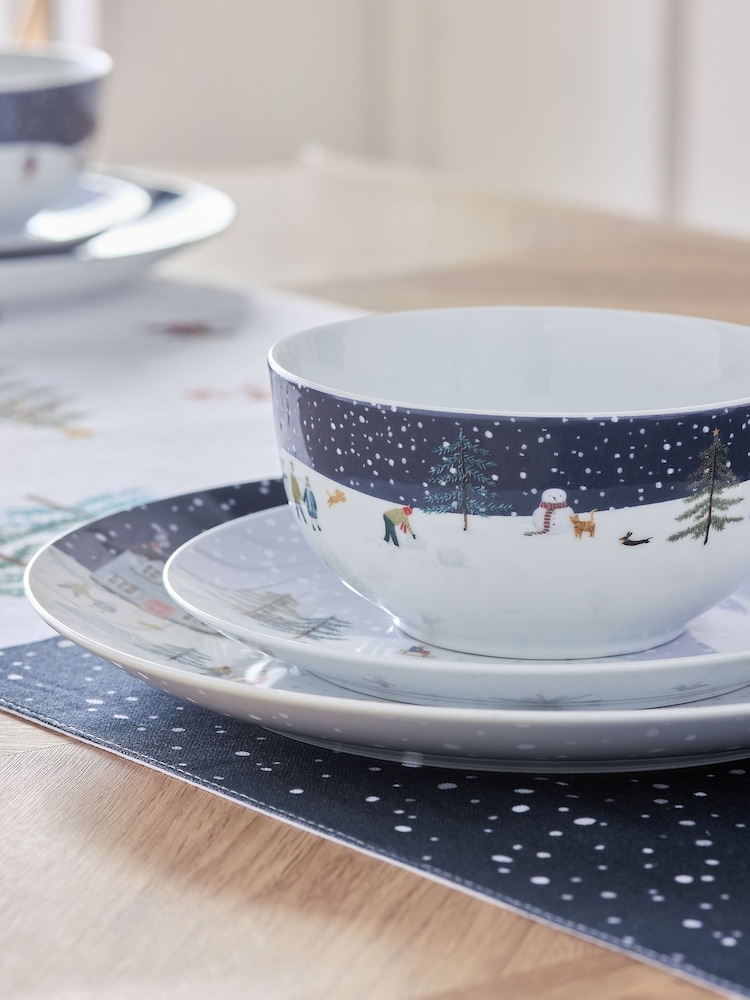 12 Piece Navy Christmas Winter Scene Dinner Set - Image 2 of 4 12 Piece Navy Christmas Winter Scene Dinner Set - Image 2 of 4