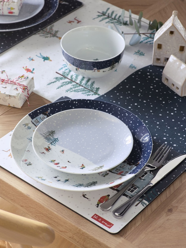 12 Piece Navy Christmas Winter Scene Dinner Set - Image 4 of 4