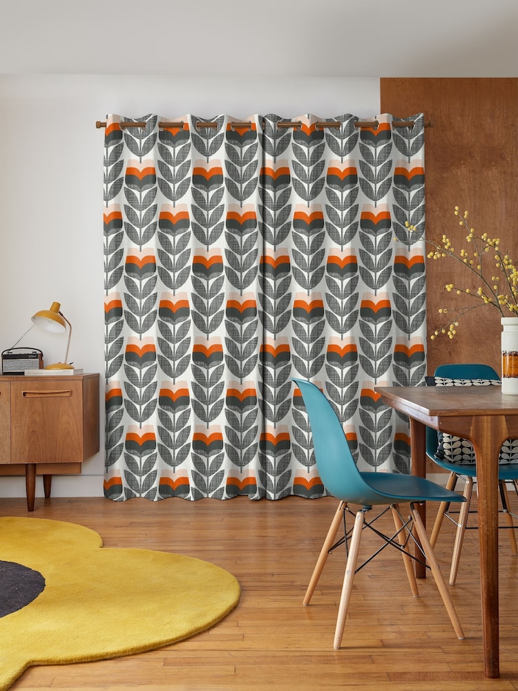 Orla Kiely Orange Rose Bud Made to Measure 100% Cotton Curtains - Image 2 of 9