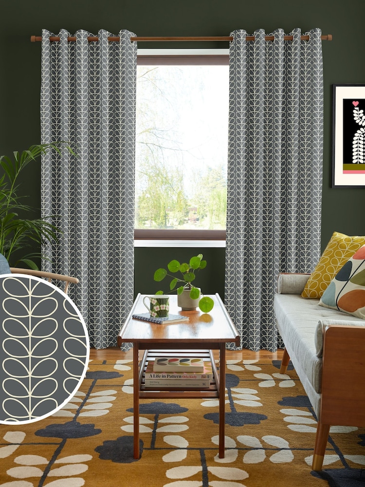 Orla Kiely Cool Grey Linear Stem Made to Measure 100% Cotton Curtains - Image 1 of 9