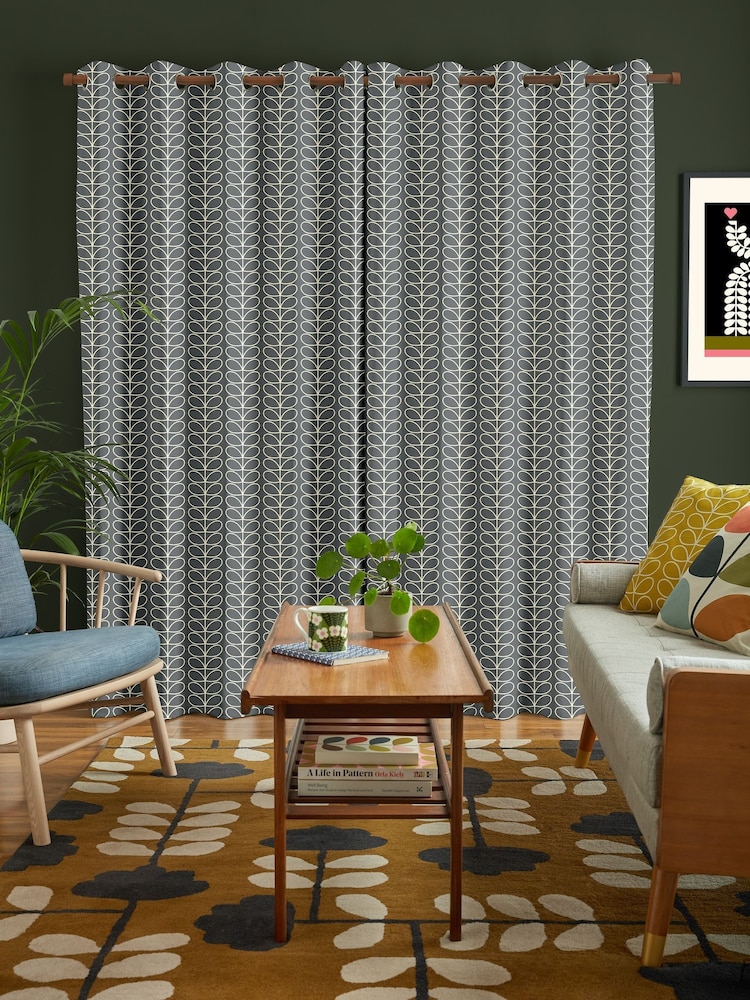 Orla Kiely Cool Grey Linear Stem Made to Measure 100% Cotton Curtains - Image 2 of 9