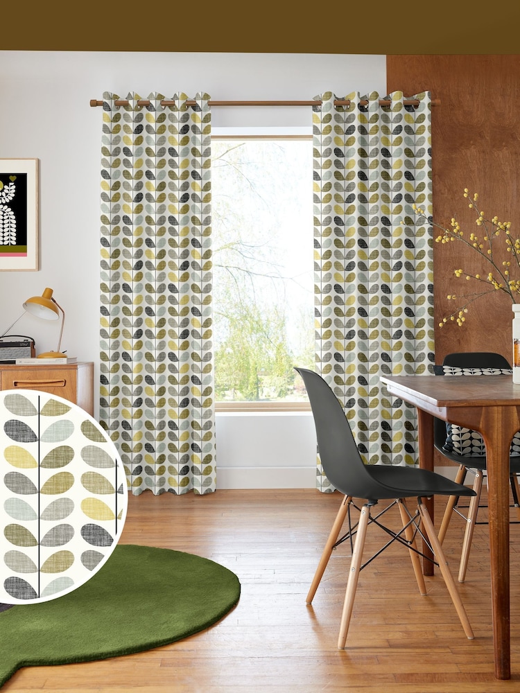 Orla Kiely Seagrass and Duckegg Blue Scribble Stem Made to Measure 100% Cotton Curtains - Image 1 of 9