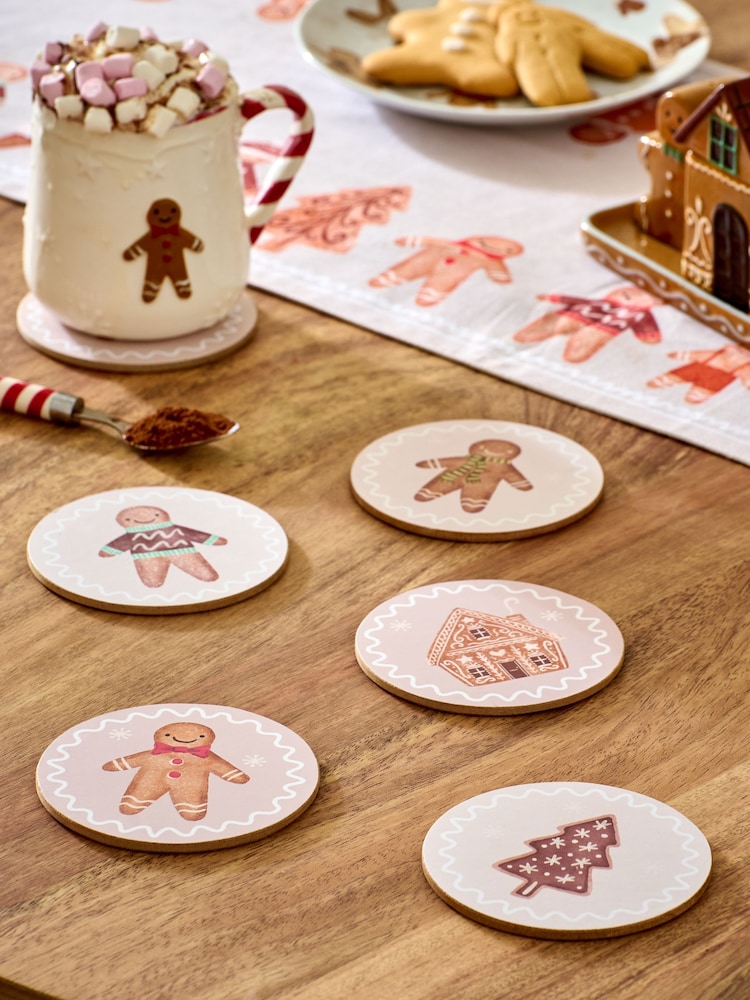 Set of 6 Natural Christmas Gingerbread Corkback Coasters - Image 1 of 4 Set of 6 Natural Christmas Gingerbread Corkback Coasters - Image 1 of 4
