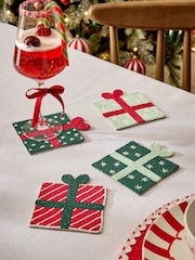 Set of 4 Green Christmas Present Beaded Coasters - Image 1 of 3