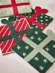 Set of 4 Green Christmas Present Beaded Coasters - Image 2 of 3