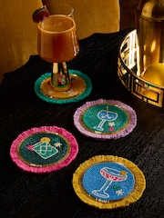 Set of 4 Multi Cocktail Fringed Beaded Coasters - Image 1 of 3