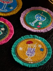 Set of 4 Multi Cocktail Fringed Beaded Coasters - Image 2 of 3