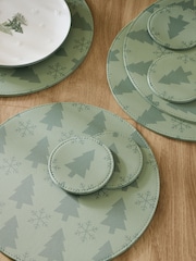 Set of 4 Green Christmas Tree Printed Faux Leather Placemats and Coasters - Image 2 of 4