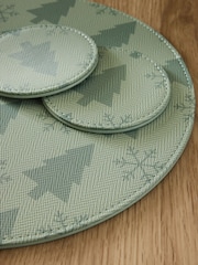 Set of 4 Green Christmas Tree Printed Faux Leather Placemats and Coasters - Image 3 of 4