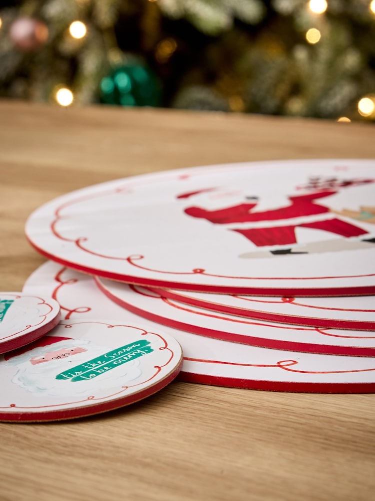 4 Piece White Christmas Santa Cork Back  Placemats and Coasters Set - Image 2 of 3