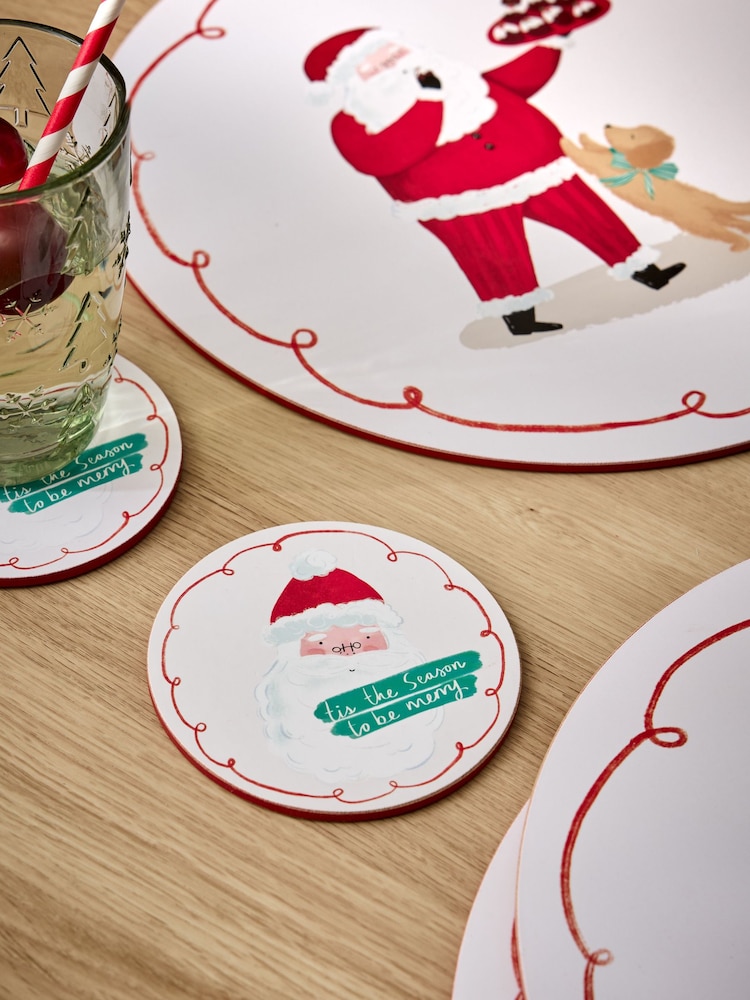 4 Piece White Christmas Santa Cork Back  Placemats and Coasters Set - Image 3 of 3