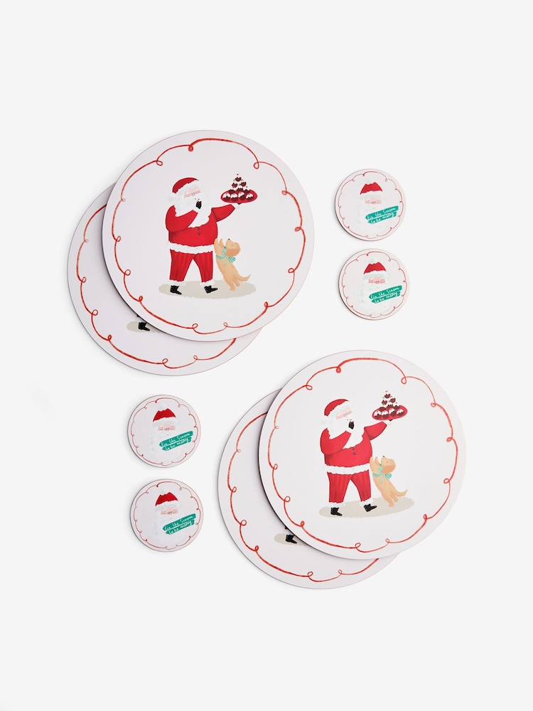 Set of 4 White Christmas Santa Cork Back Placemats and Coasters - Image 4 of 4