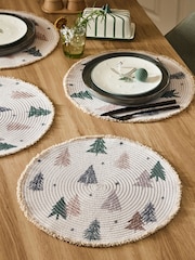 Green Set of 4 Scandi Christmas Tree Fringe Placemats - Image 1 of 4