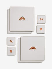 4 Piece Natural Christmas Robin Cork Back Placemats and Coasters Set - Image 3 of 3