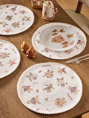 Set of 4 Natural Christmas Gingerbread Printed Pom Placemats - Image 1 of 3