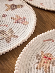Set of 4 Natural Christmas Gingerbread Printed Pom Placemats - Image 2 of 3