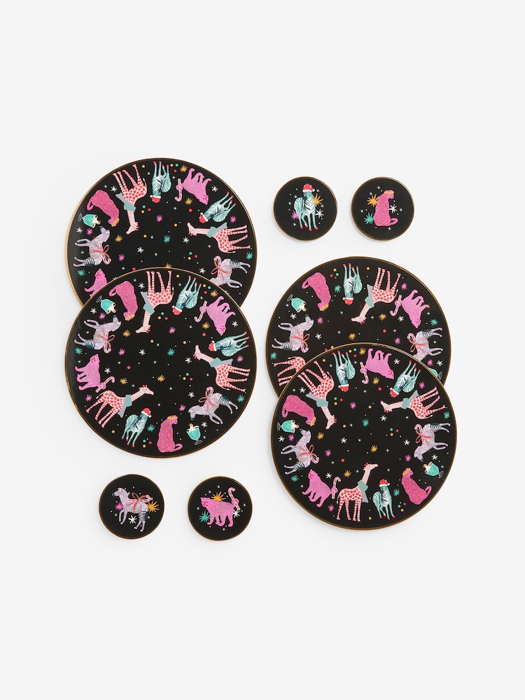 Set of 4 Christmas Party Animal Print Corkback Placemats and Coasters Set - Slika 1 iz 1