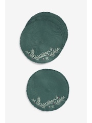 Set of 4 Green Christmas Mistletoe Fringe Placemats - Image 2 of 4