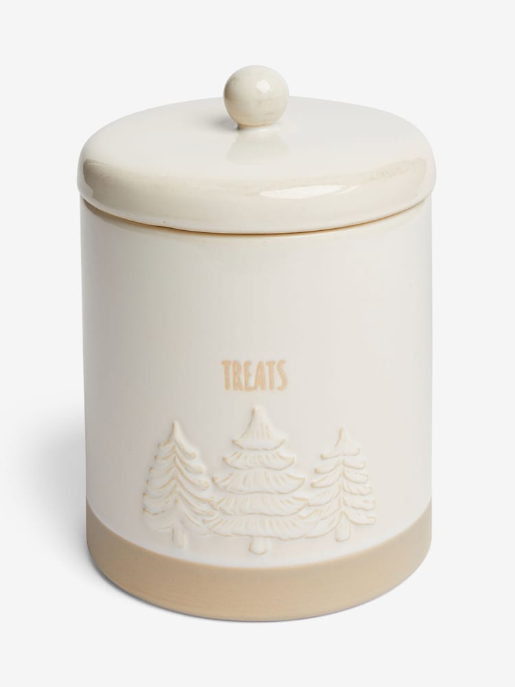 Cream Embossed Trees Treat Jar - Image 1 of 1