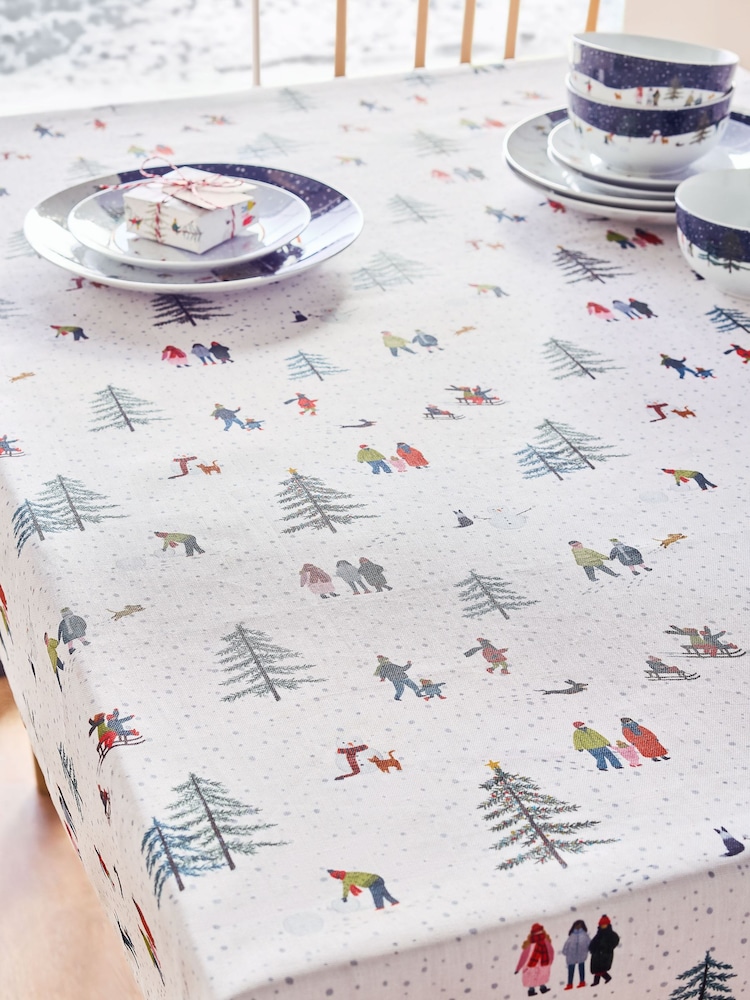 White Christmas Scene Wipe Clean Tablecloth - Image 1 of 3