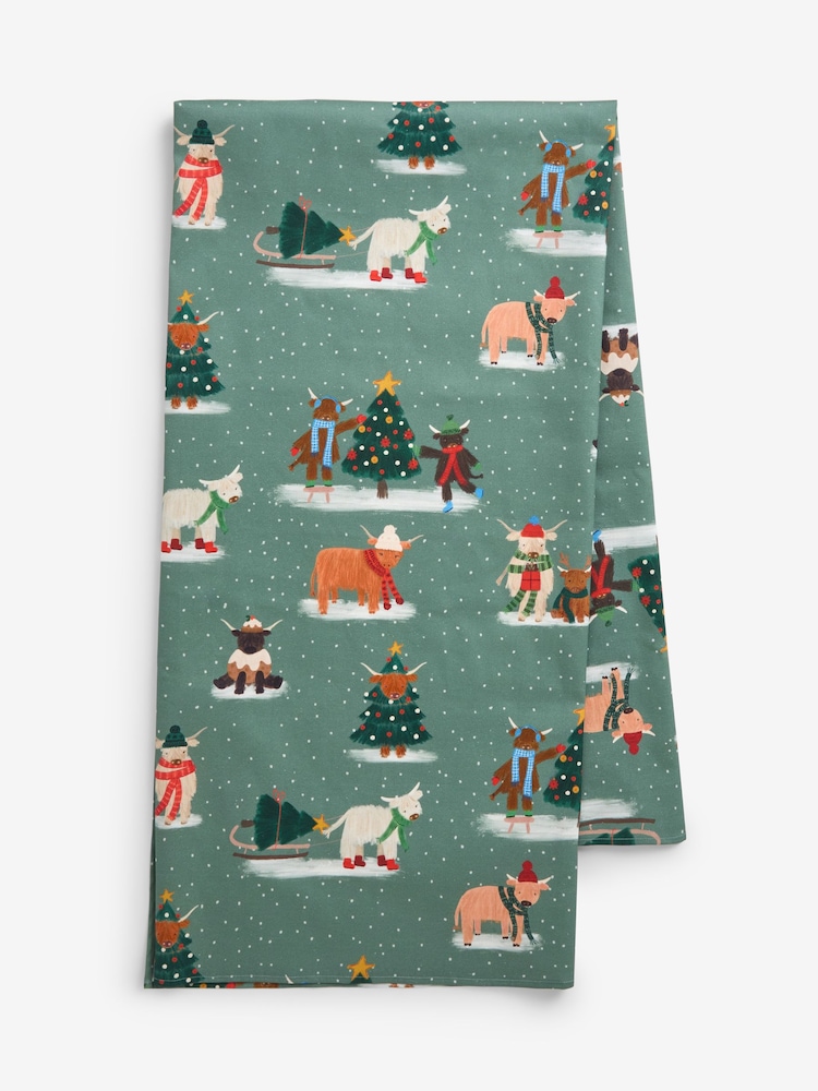 Green Christmas Hamish The Highland Cow Wipe Clean Tablecloth - Image 2 of 4