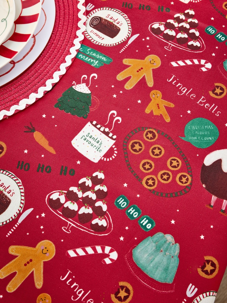 Red Christmas Pudding Wipe Clean Tablecloth - Image 2 of 3 Red Christmas Pudding Wipe Clean Tablecloth - Image 2 of 3