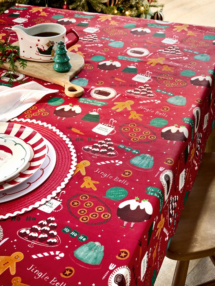 Red Christmas Pudding Wipe Clean Tablecloth - Image 3 of 3 Red Christmas Pudding Wipe Clean Tablecloth - Image 3 of 3
