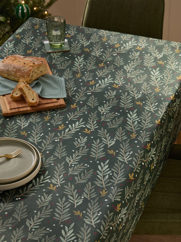 Green Christmas Mistletoe Wipe Clean Tablecloth - Image 1 of 3