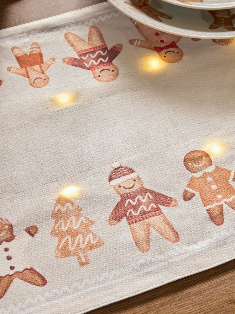 Natural Christmas Gingerbread Light Up Table Runner - Image 2 of 3 Natural Christmas Gingerbread Light Up Table Runner - Image 2 of 3