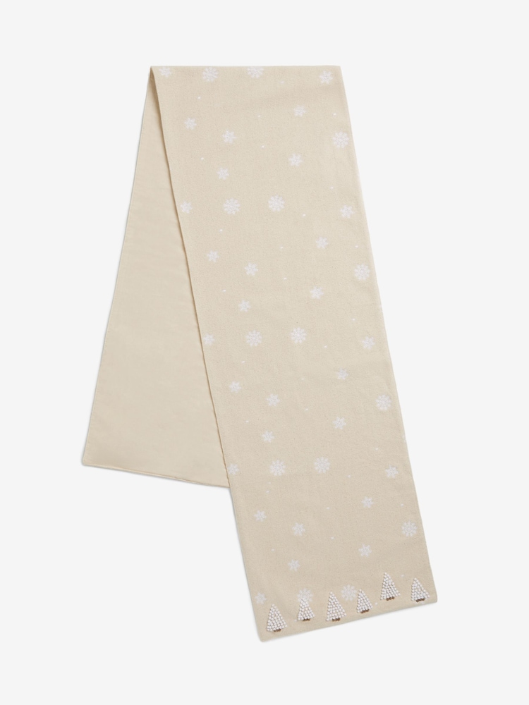 Natural Scandi Embroidered Christmas Tree Table Runner - Image 1 of 1