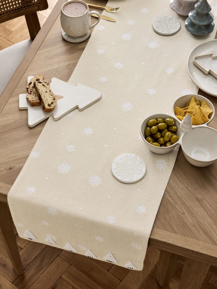 Natural Scandi Embroidered Christmas Tree Table Runner - Image 2 of 4 Natural Scandi Embroidered Christmas Tree Table Runner - Image 2 of 4