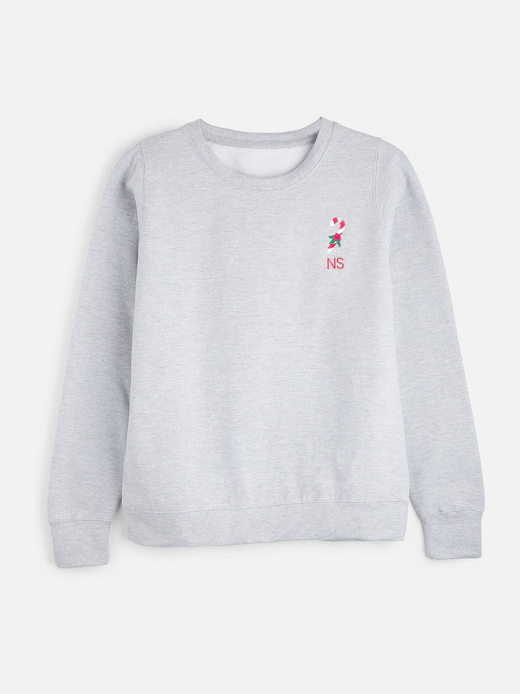Personalised Mens Embroidered Candy Cane Christmas Sweat Top by Stitch Style - Image 1 of 4