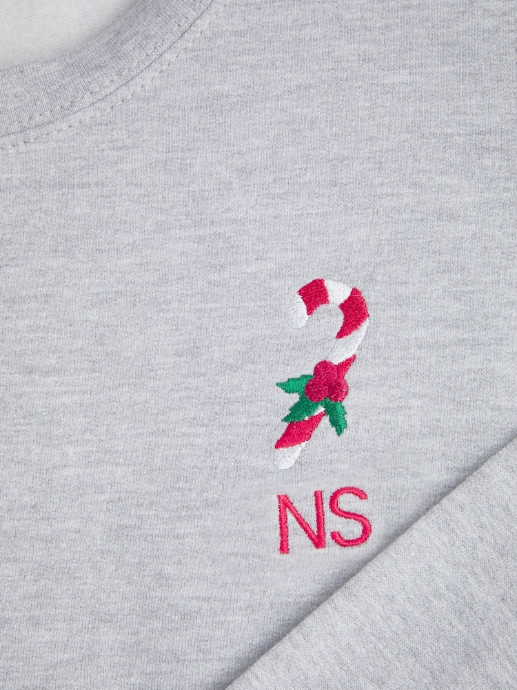 Personalised Mens Embroidered Candy Cane Christmas Sweat Top by Stitch Style - Image 4 of 4