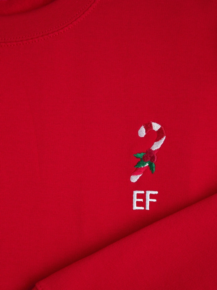 Personalised Mens Embroidered Candy Cane Christmas Sweat Top by Stitch Style - Image 4 of 4