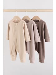 Chocolate Brown Baby Two Way Zip Footless Sleepsuits 3 Pack (0mths-3yrs) - Image 11 of 13