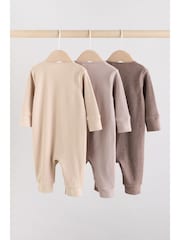 Chocolate Brown Baby Two Way Zip Footless Sleepsuits 3 Pack (0mths-3yrs) - Image 2 of 13