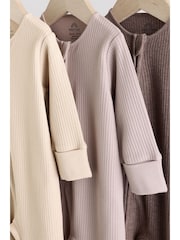 Chocolate Brown Baby Two Way Zip Footless Sleepsuits 3 Pack (0mths-3yrs) - Image 5 of 13