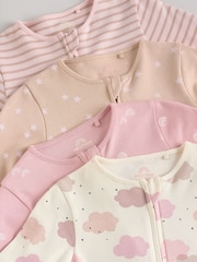 Pink Baby Two Way Zip Footless Sleepsuits 4 Pack (0mths-3yrs) - Image 9 of 13