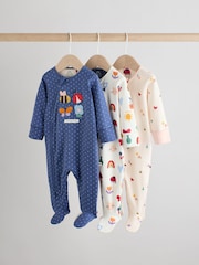 Navy Baby Two Way Zip Sleepsuits 3 Pack (0-2yrs) - Image 1 of 12