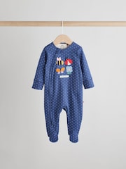 Navy Baby Two Way Zip Sleepsuits 3 Pack (0-2yrs) - Image 3 of 12