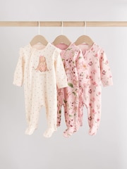 Pink Baby Two Way Zip Sleepsuits 3 Pack (0-2yrs) - Image 1 of 13
