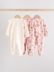 Pink Baby Two Way Zip Sleepsuits 3 Pack (0-2yrs) - Image 2 of 13