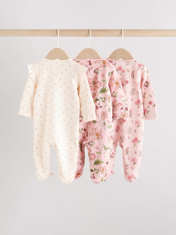Pink Baby Two Way Zip Sleepsuits 3 Pack (0-2yrs) - Image 2 of 13