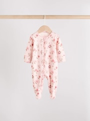 Pink Baby Two Way Zip Sleepsuits 3 Pack (0-2yrs) - Image 6 of 13