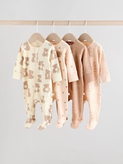 Brown Baby Two Way Zip Sleepsuits 4 Pack (0mths-2yrs) - Image 1 of 15
