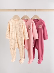 Pink Baby Two Way Zip Floral Print Sleepsuits 3 Pack (0mths-3yrs) - Image 1 of 14