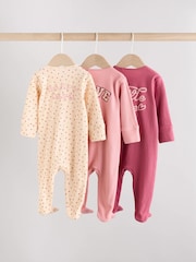 Pink Baby Two Way Zip Floral Print Sleepsuits 3 Pack (0mths-3yrs) - Image 2 of 14