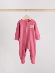 Pink Baby Two Way Zip Floral Print Sleepsuits 3 Pack (0mths-3yrs) - Image 6 of 14