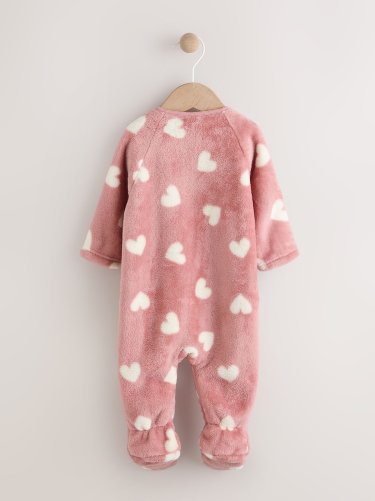 Pink Heart Print Baby Fleece Sleepsuit - Image 2 of 6 Pink Heart Print Baby Fleece Sleepsuit - Image 2 of 6